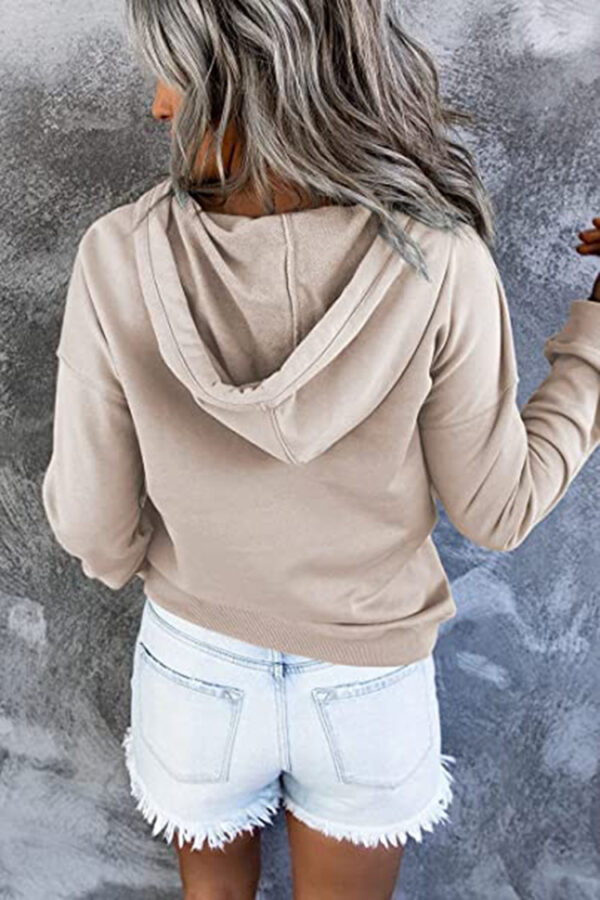 Long-sleeved Hooded Sweatshirt With Pockets Fashion Casual Button Drawstring Design Hoodie Top Spring And Autumn Sports Clothing For Women - Image 3