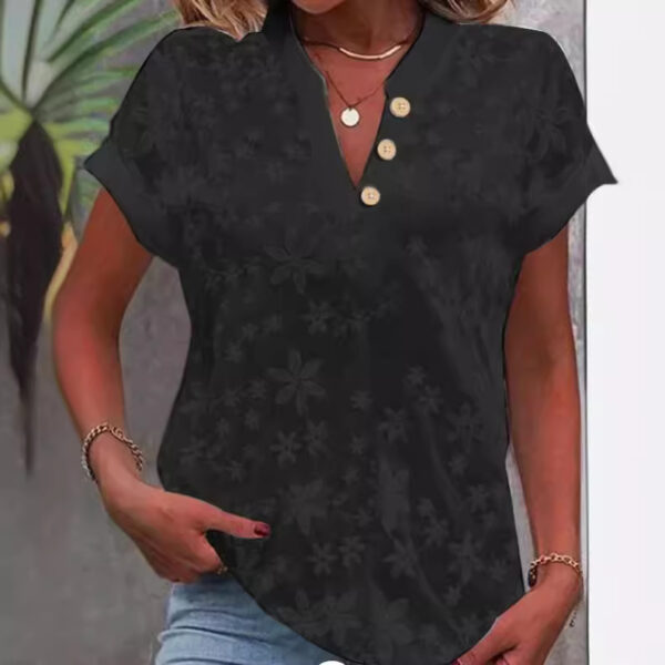 Women's Embroidered V-neck Short Sleeve Button Shirt - Image 5
