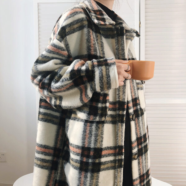 Women's Mid-length Thickened Woolen Check Coat - Image 2