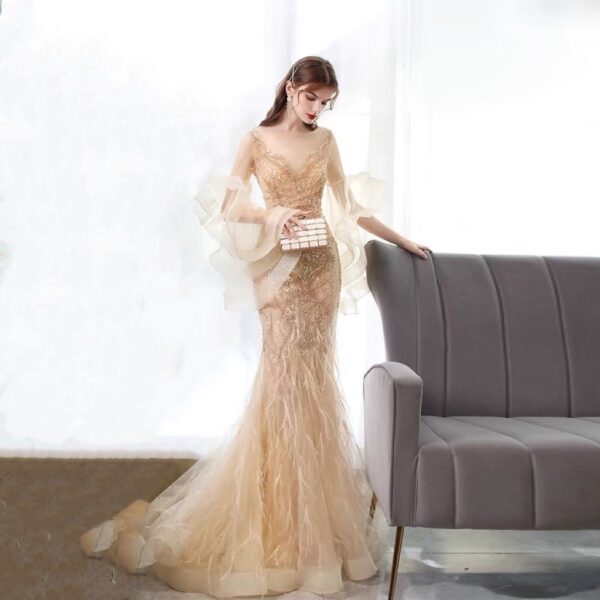 Golden Mermaid Evening Dress Ladies Banquet - Image 7