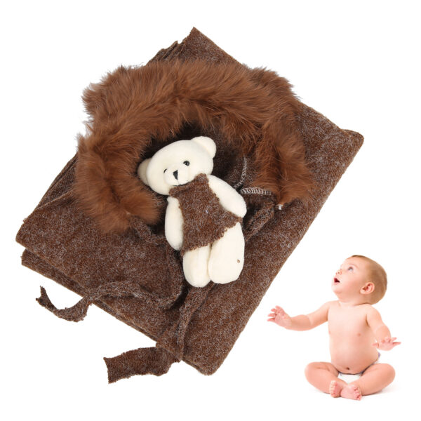 3Pcs Baby Photography Props Hat Blanket Wrap Toy Set Costume Clothes for Newborn InfantCoffee - Image 4