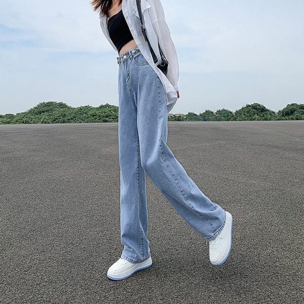 Women's Adjustable Waist Jeans High Waist Straight Pants Loose - Image 3
