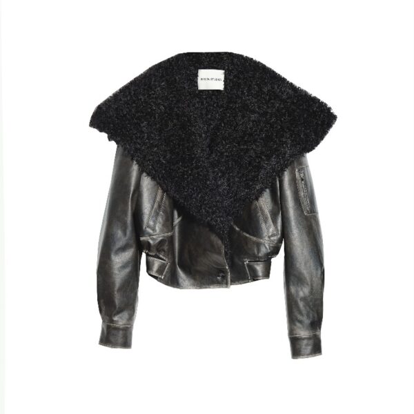 Cool Handsome Relaxed Sense Gender-free Package Big Fur Collar Colored Leather Jacket Jacket - Image 6