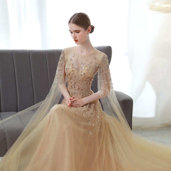 Gold High End Flying Sleeve Long Evening Dress - Image 5
