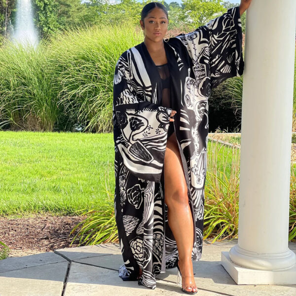Women's Loose Plus Size Cardigan Kimono Fashion Casual Windbreaker - Image 5