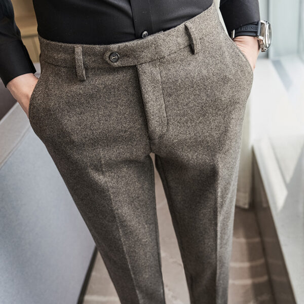Thickened, Sanded Fabric Korean Men's Slim-fitting Small Straight Pants - Image 8