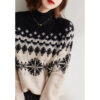 Autumn And Winter Spring New Half Turtleneck Knitted Snowflake Retro Loose Sweater - Image 6