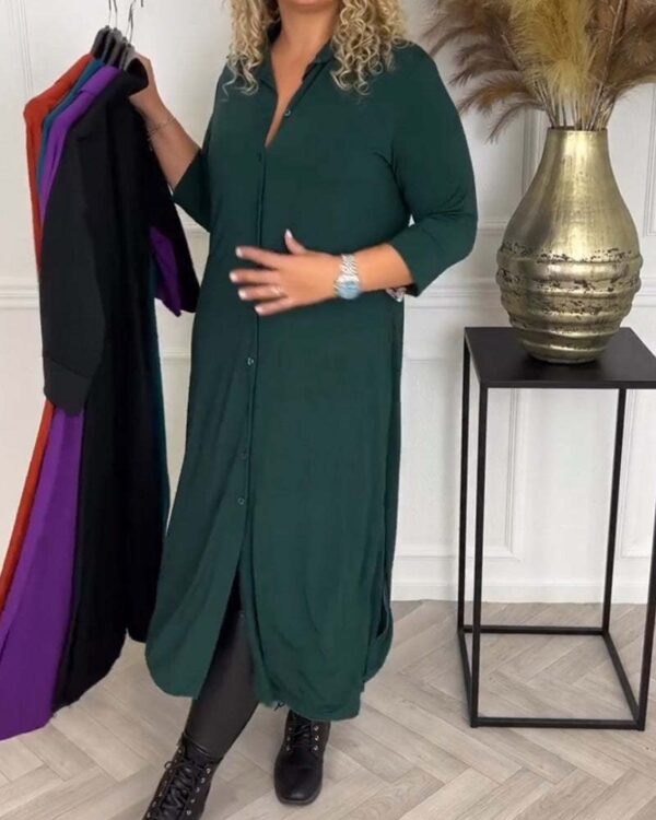 Breasted Solid Color Side Bag Dress - Image 3