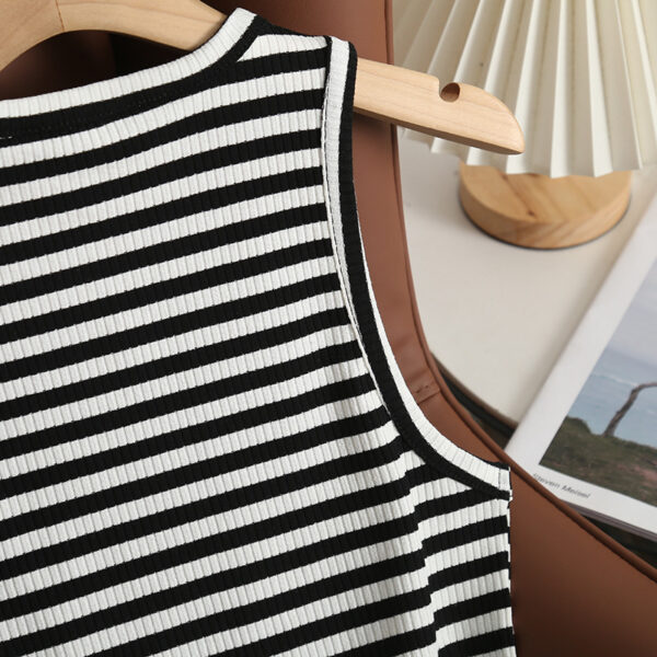 Round Neck Striped Vest Tight Women's Thread Stretch Spaghetti Straps Sleeveless Top - Image 2