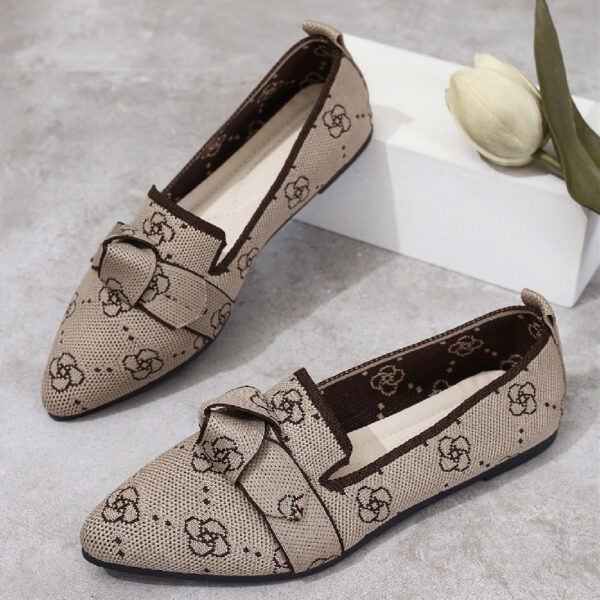 Plus Size Flyknit Flat Low-cut Shoes Female Pointed-toe Bowknot Boat Shoes - Image 8
