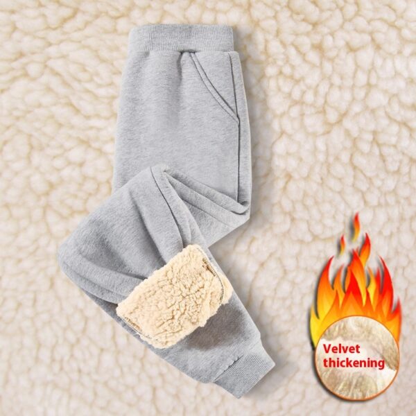 Children's Fleece-lined Thick Lambskin Pure Color Warm Keeping Sweatpants - Image 4