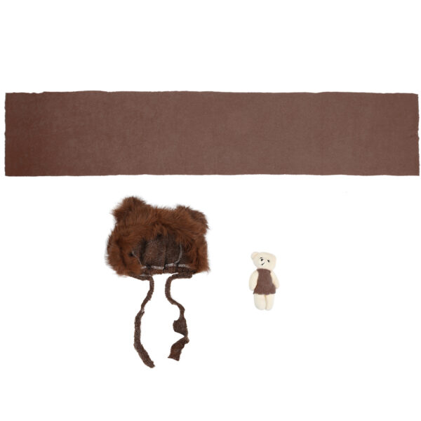 3Pcs Baby Photography Props Hat Blanket Wrap Toy Set Costume Clothes for Newborn InfantCoffee - Image 8