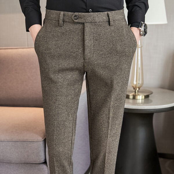 Thickened, Sanded Fabric Korean Men's Slim-fitting Small Straight Pants - Image 6