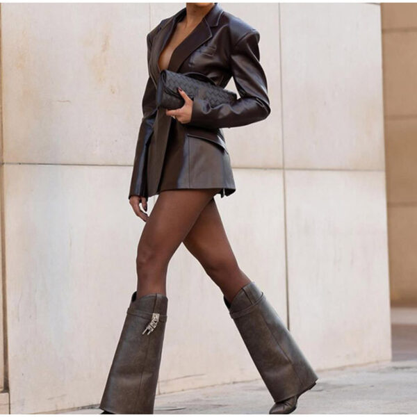 Women's Waist Tight Leather Jacket - Image 3