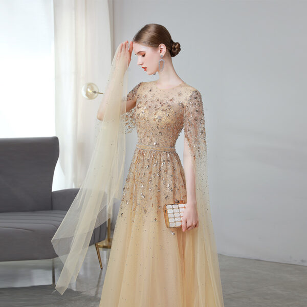 Gold High End Flying Sleeve Long Evening Dress - Image 6
