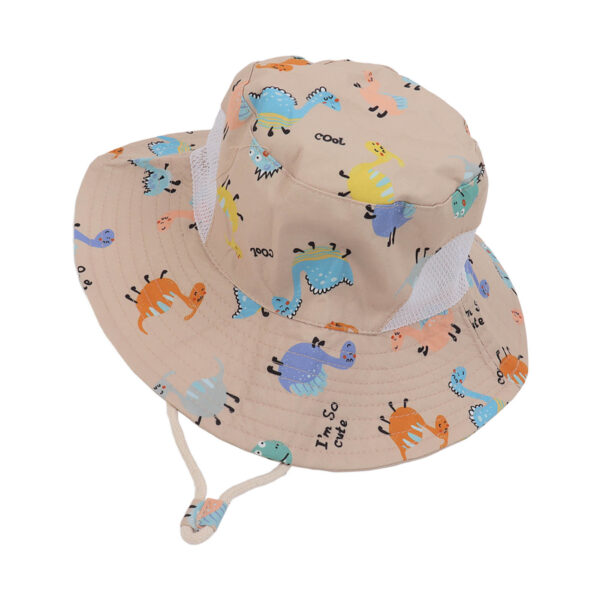 Baby Fisherman Hat Breathable Cartoon Printed Infant Sun Protection Hat with Windproof Rope for 6 Months to 3 Years Old Khaki Dinosaur - Image 7