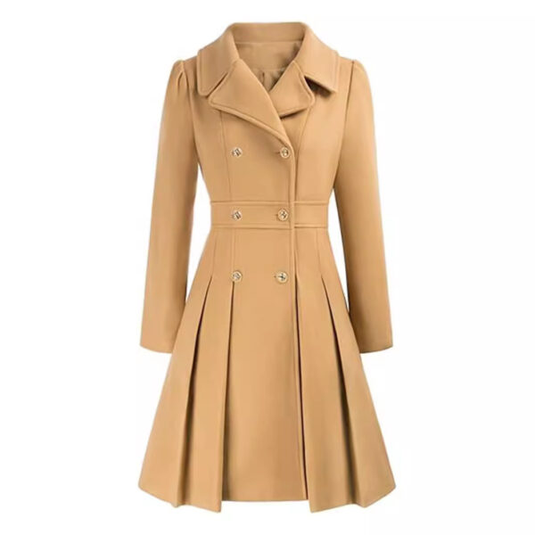 Women's Windbreaker Lapel Double Breasted Pocket A- Line Pea Coat - Image 4