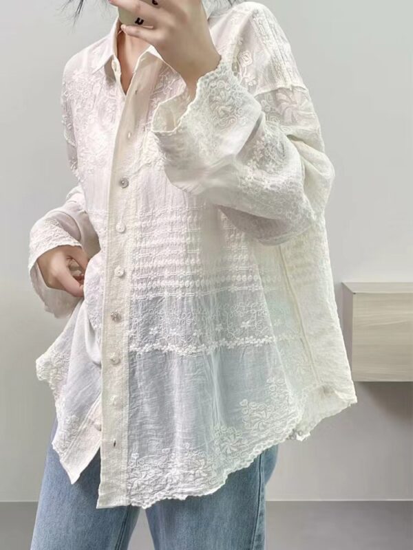Solid Color Hollow-out Thin Shirt Women's Top - Image 5