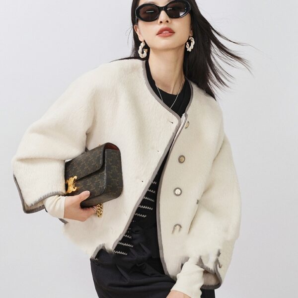 Double-sided Wool Overcoat Women's Short Simple Chanel Style Woolen - Image 4