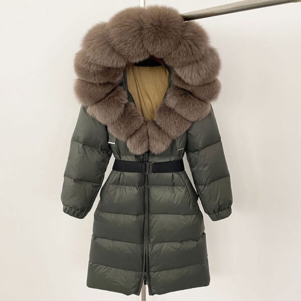Women's Long Cinched Hoodie Real Fox Fur Collar Coat - Image 10