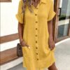 Summer Short Sleeve Shirt Dress Fashion Solid Color Single-breasted Mid-length Loose Dress - Image 8