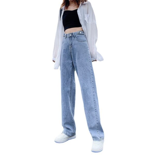 Women's Adjustable Waist Jeans High Waist Straight Pants Loose - Image 6