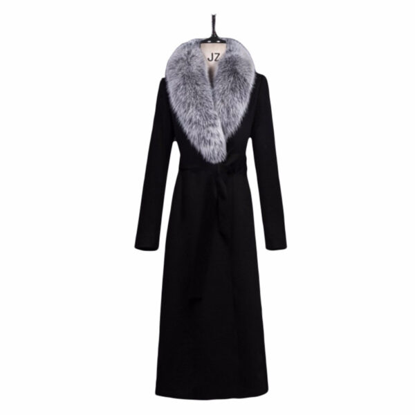Real Fox Fur Collar Wool Overcoat Super Long Waist - Image 4