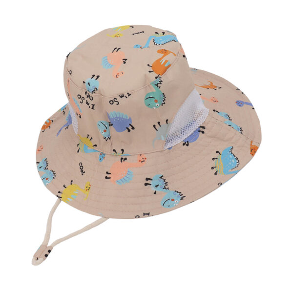 Baby Fisherman Hat Breathable Cartoon Printed Infant Sun Protection Hat with Windproof Rope for 6 Months to 3 Years Old Khaki Dinosaur - Image 8