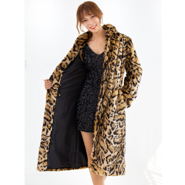 Plus Size Leopard Fur Coat Long Faux Mink Fleece - Image 5