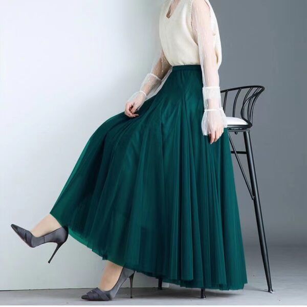 Pleated Mesh Skirt Women's Mid-length Large Swing Dress - Image 9