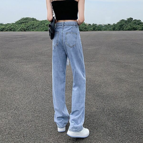 Women's Adjustable Waist Jeans High Waist Straight Pants Loose - Image 4