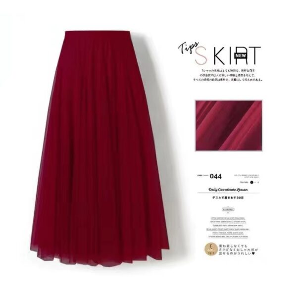 Pleated Mesh Skirt Women's Mid-length Large Swing Dress - Image 7