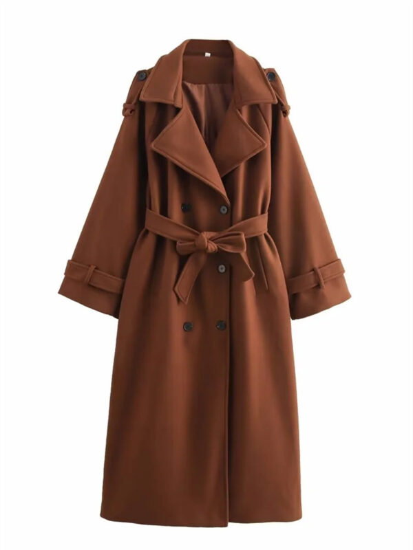 Women Double-breasted Coat Woolen Coat - Image 4
