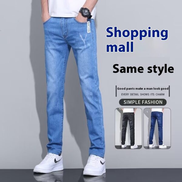 Spring And Autumn Washed Blue Jeans Men's Trendy Slim Trousers - Image 5
