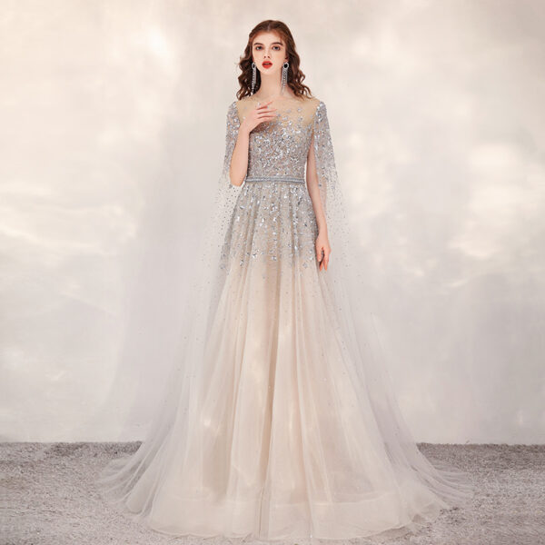Gold High End Flying Sleeve Long Evening Dress - Image 4