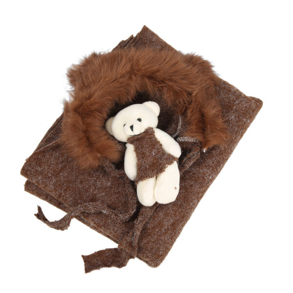 3Pcs Baby Photography Props Hat Blanket Wrap Toy Set Costume Clothes for Newborn InfantCoffee - Image 5
