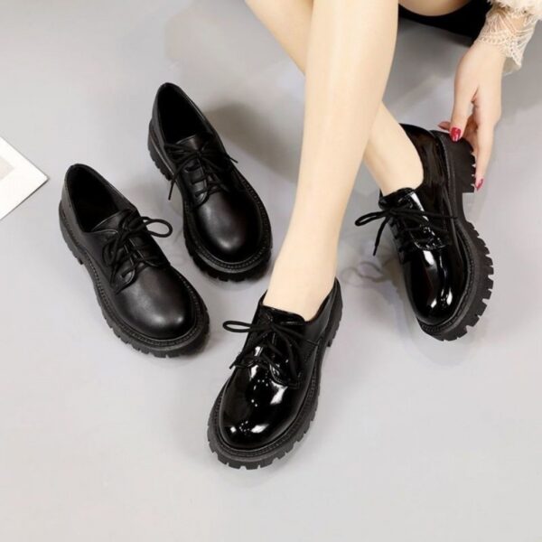Women's Black Leather Shoes Retro - Image 4