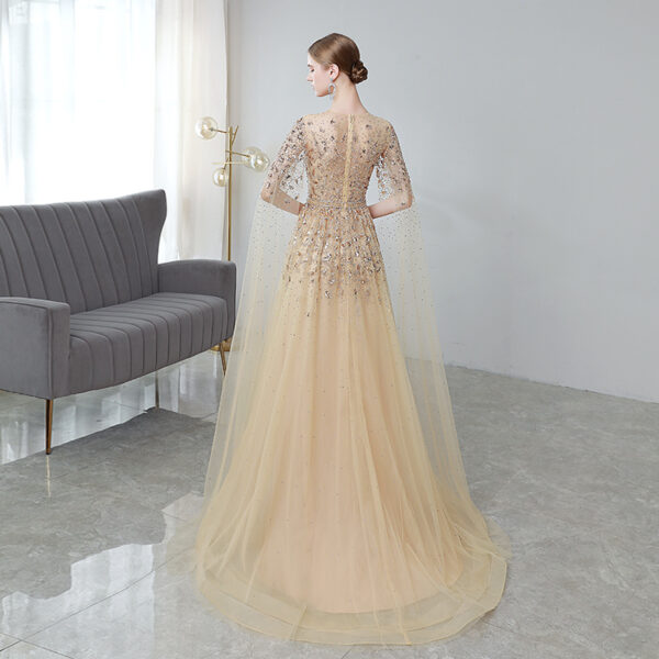 Gold High End Flying Sleeve Long Evening Dress - Image 2