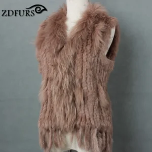 FXFURS-سترة من فرو الأرانب والراكون للنساء ، سترة محبوكة من فرو الأرانب والراكون ، 2020