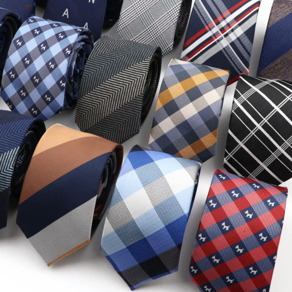 Fashion 6cm Narrow Polyester Necktie For Men Business Meeting Formal Jacquard Striped Plaid Skinny Tie Daily Wear Cravat Gift - Image 2