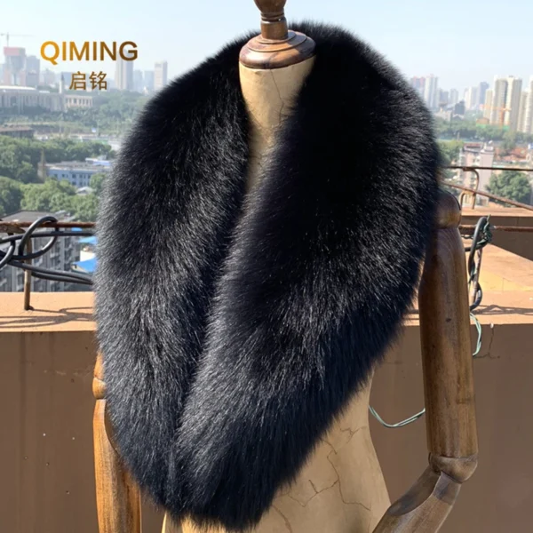 Winter Real Fox Fur Collar Woman Black Natural Fur Scarf Shawl For Women Collars Wraps Neck Warmer Fur Scarves Luxery Scarf Men - Image 2