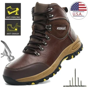 Rotating Button Steel Toe Safety Shoes For Men's Work Boots Indestructible Work Construction Pu Leather Anti Puncture Men Boots