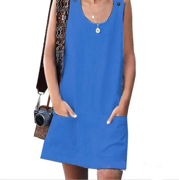 2023 Woman Summer Beach Dress Elegant Solid Cotton Linen Sleeveless Long Tank Dress Casual Loose Party Pockets Sundress Vestidos - Image 6