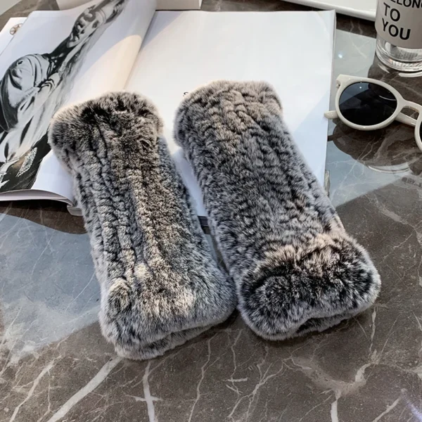 Hot Sale Winter Real Fur Golve Women Outdoor Warm 100% Real Rex Rabbit Fur Gloves Knit Thick Natural Soft Rex Rabbit Fur Mittens - Image 3
