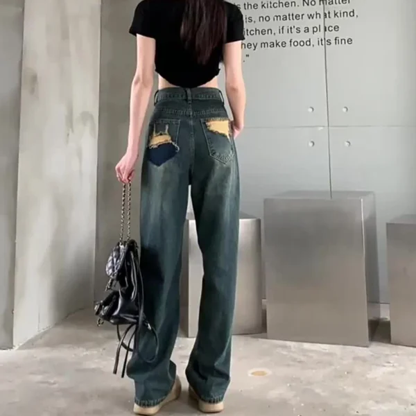 Wide Leg Jeans For Women High Waisted Contrasting Straight Leg Pant Autumn lady Loose Pants Streetwear - Image 2