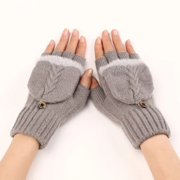 Fingers Free Wool Gloves Women Knitted Flip Fingerless Exposed Finger Thick Glove Mittens Winter Warm Thickening Women Mitts - Image 3
