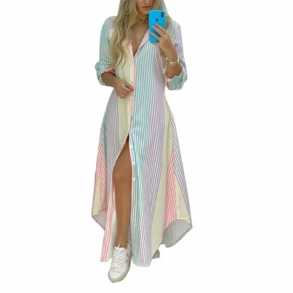 European And American Women's Clothing 2021 Autumn New Style Temperament Printed Shirt Lapel Single Breasted Long Irregular Wome - Image 3