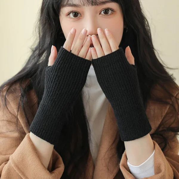 Short Fingerless Gloves Women's Mitten Winter Warmer Knitted Arm Sleeve Fine Casual Soft Girl's Goth Clothes Punk Gothic Gloves - Image 6