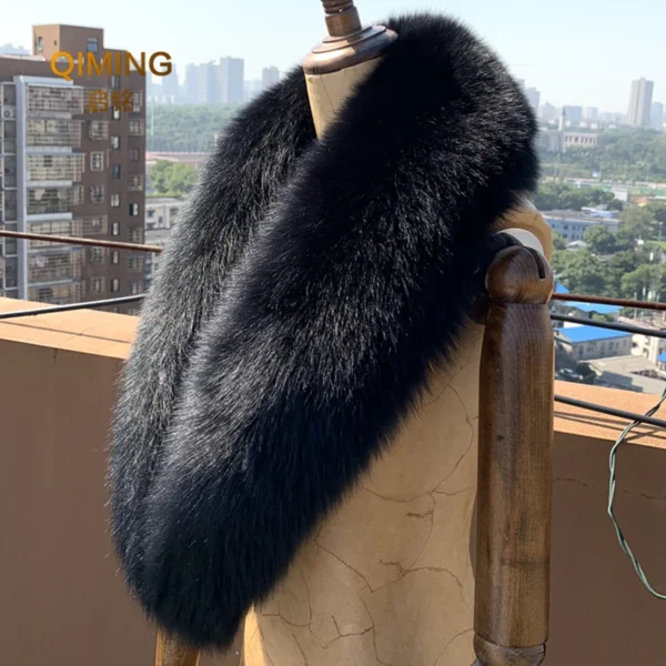 Winter Real Fox Fur Collar Woman Black Natural Fur Scarf Shawl For Women Collars Wraps Neck Warmer Fur Scarves Luxery Scarf Men - Image 3