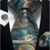 Mens Tie Set Silk Silver Paisley Floral Necktie and Pocket Square Cufflinks Tie Clip Classic Formal Ties for Men Wedding Party - Image 3